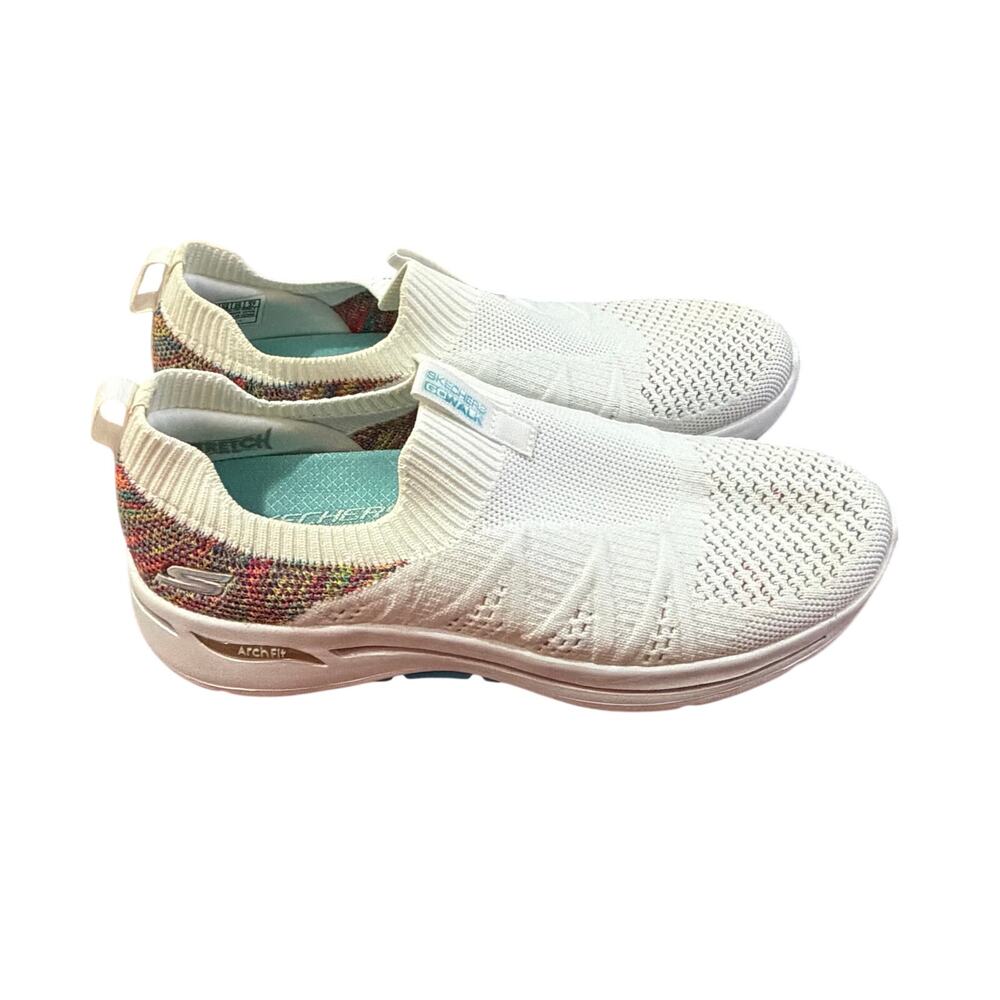 Sketchers Go Walk Stretch Fit slip on sneakers shoes multicolor & white sz 8
